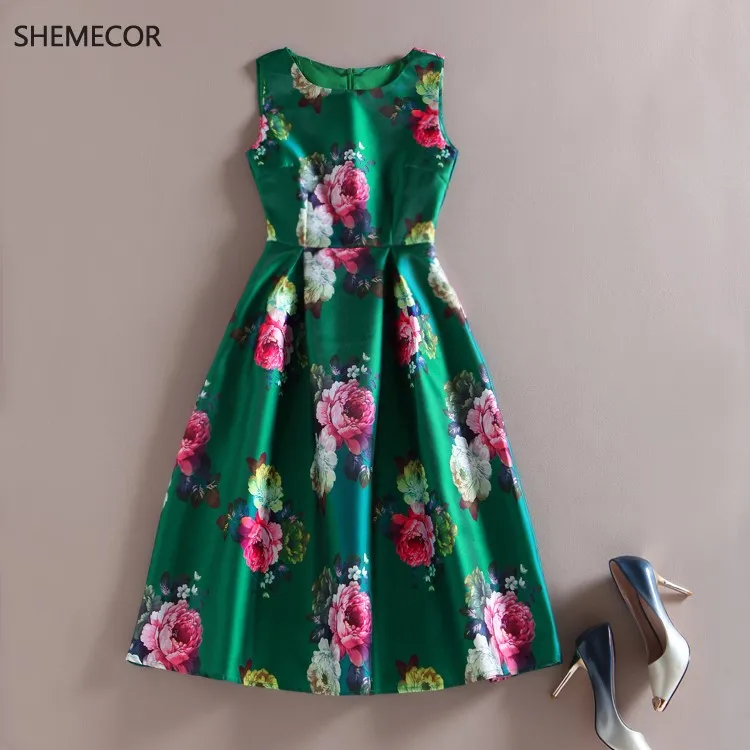 15 SHEMECOR, осень, новое женское платье Mori Girl, свежий стиль, цветок лотоса, цветочный принт, высокая талия, ТРАПЕЦИЕВИДНОЕ платье без рукавов, голубое, розовое, размера плюс - Цвет: 15