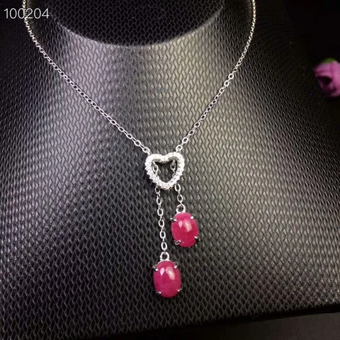 KJJEAXCMY бутик ювелирных изделий 925 Чистое серебро инкрустированное натуральным Рубином ожерелье винтажное сердце подвеска цепь Обнаружение