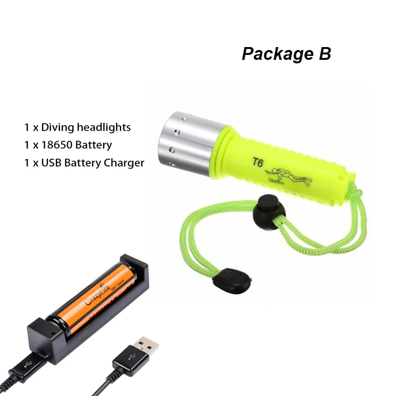 

CrazyFire dive lights XM-L T6 LED waterproof lamp camping diving flashlight 50 meters flashlight LED with 18650 battery