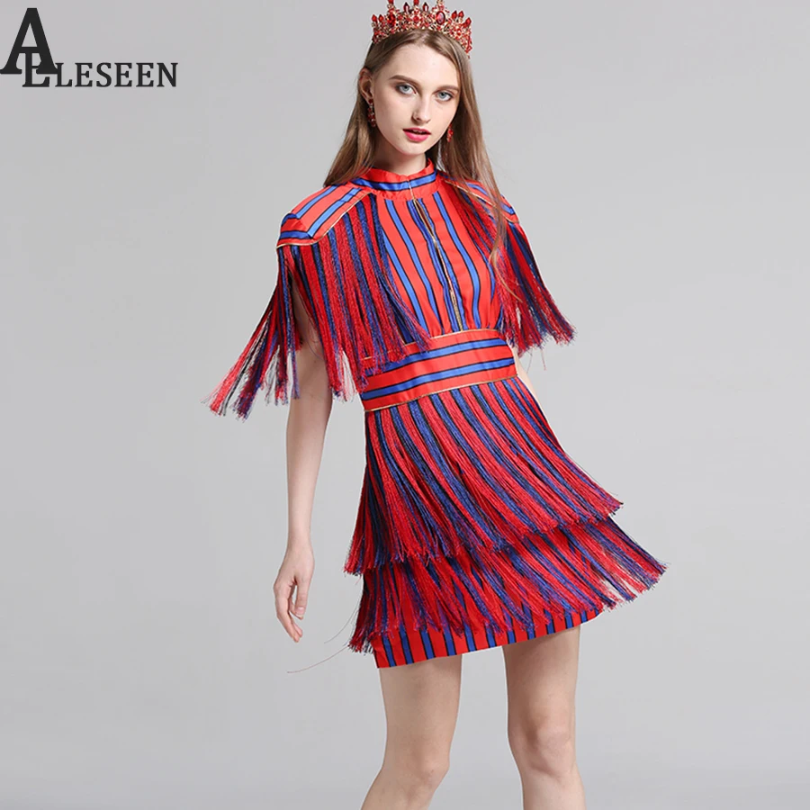 Новые платья 2018 Лето барокко Новая мода Стенд Тонкий золотой нитью Красный Синий
