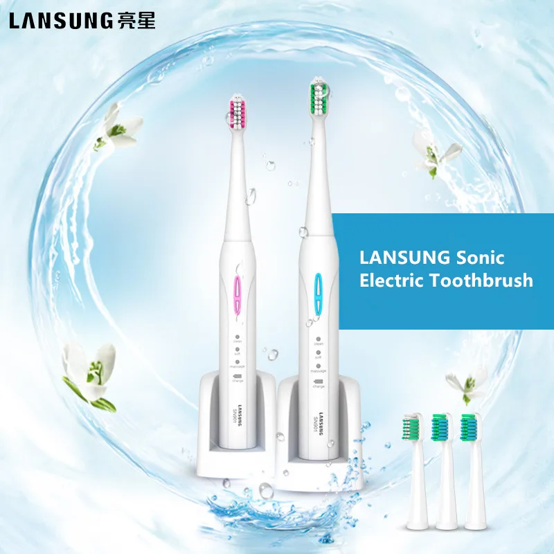 LANSUNG SN901 ультра звуковая электрическая зубная щетка, перезаряжаемые зубные щетки с 4 сменными головками, 2 минуты, щетка с таймером