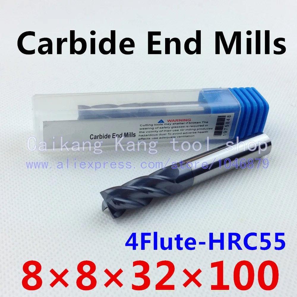 

New 4 Flute Head:8mm Tungsten steel CNC Milling Cutter Carbide End mills Highest cutting hardness: 55HRC 4F 8*8*32*100mm