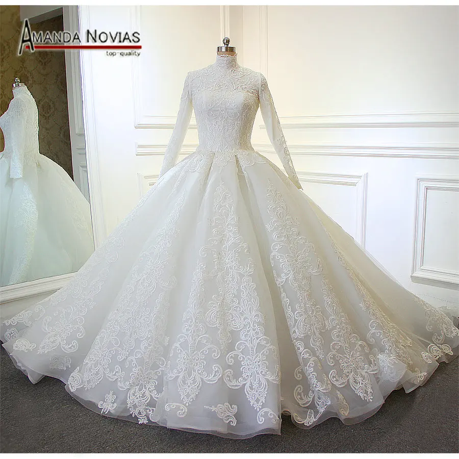 Свадебное платье с длинным рукавом Amanda Novias новинка 2019|real photo|long trailmuslin wedding dress |