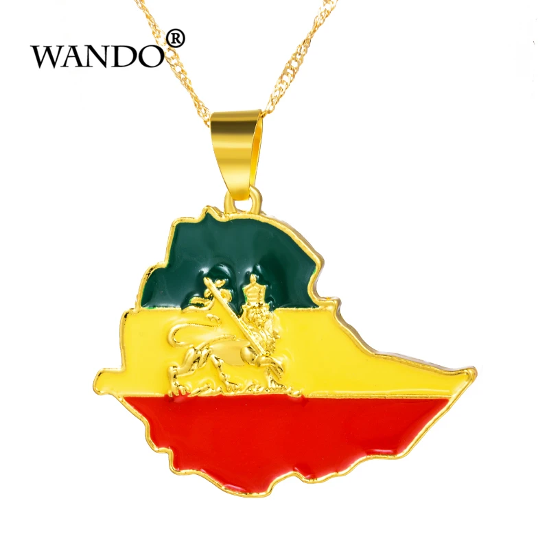 WANDO new Jewelry Ethiopian Flag &amp Lion Map Pendant Necklace for Women/Men Gold Color Chain gift wp60 | Украшения и аксессуары