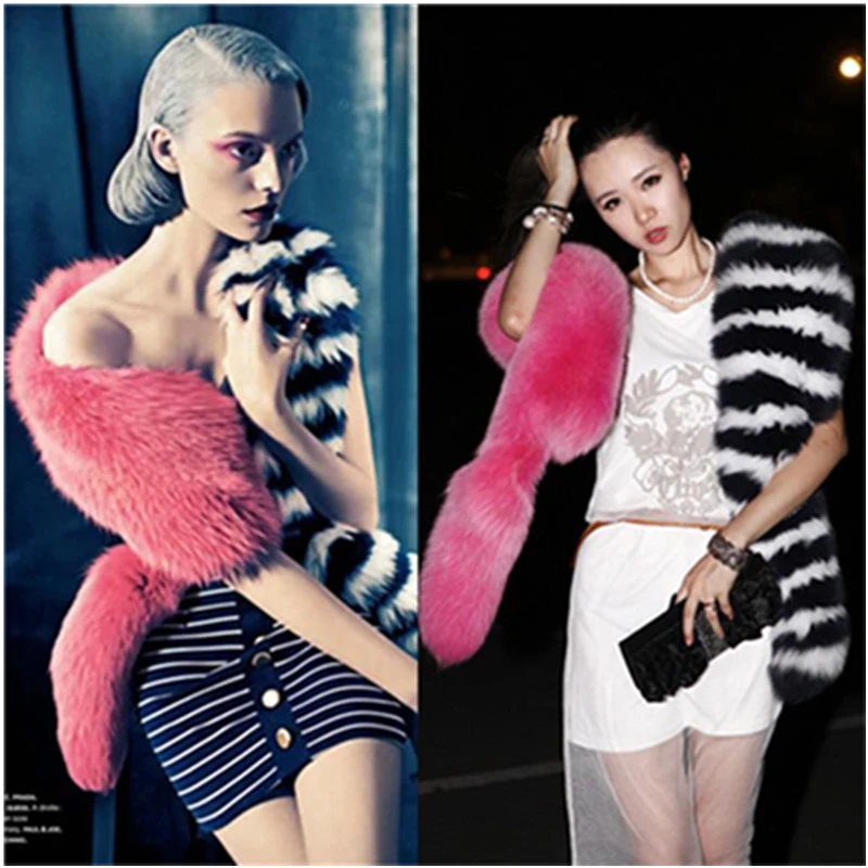 Высокое качество искусственный Лисий мех Пашмина длинный меховой шарф хвост