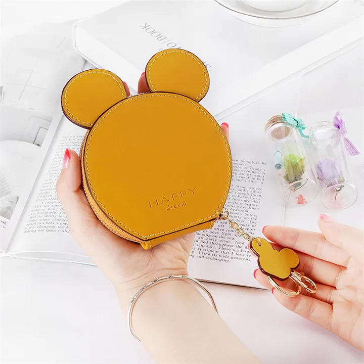 Yellow Coin Purses XZXBBAG кошельки из искусственной кожи с милыми мышками и большими ушами для монет, Женский кошелек на молнии, кошелек для девочек с мультяшным рисунком, маленький мешочек, сумки - Цвет: Yellow Coin Purses