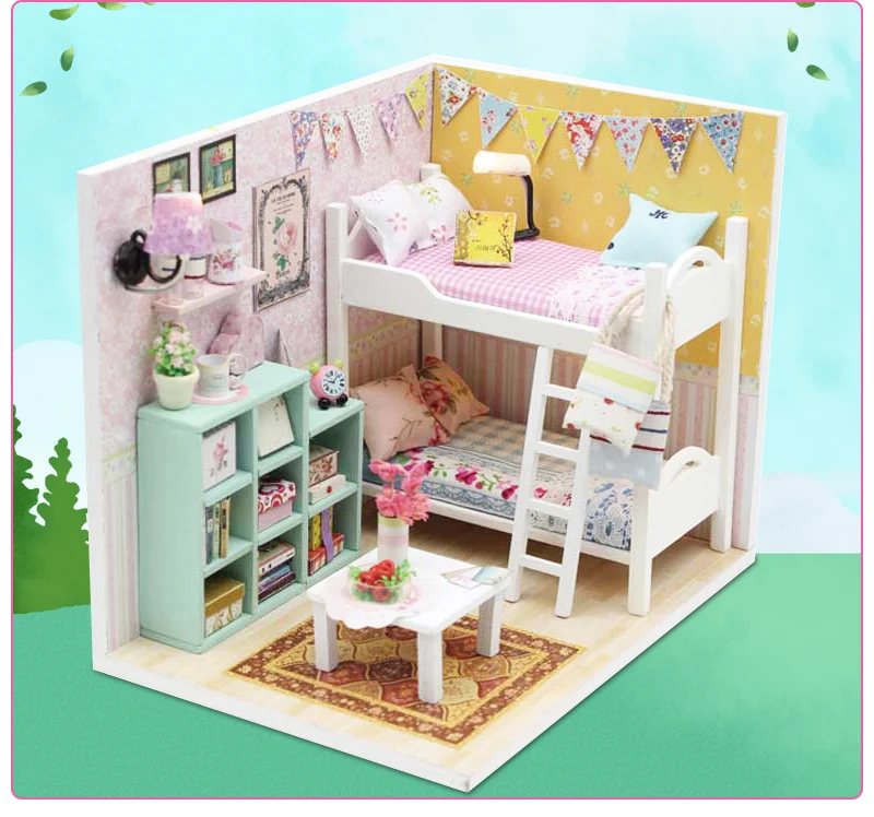 Игрушки для девочек DIY деревянный розовый домик для девочек Miniaturas с мебели DIY миниатюрный домик кукольный домик для девочек Подарки на день рождения M013 M026