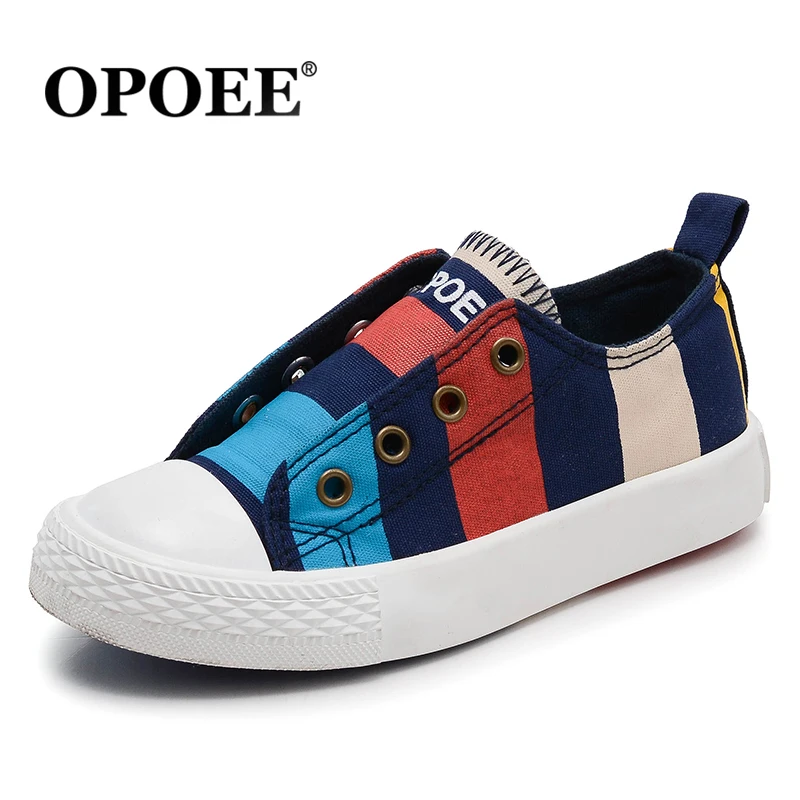 OPOEE 2019 Children canvas shoes boy blue striped girl color breathable board | Детская одежда и обувь