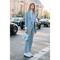 light sky blue womens business suits female office uniform elegant pant suits lady suit
