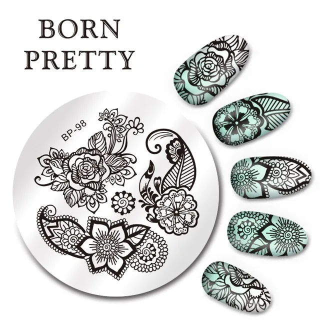 1 шт. BORN PRETTY Flower дизайн ногтей штамп шаблон Арабеска Бабочка Цветочная волнистая линия сетка в полоску дизайн 5,5 см круглая пластина изображения