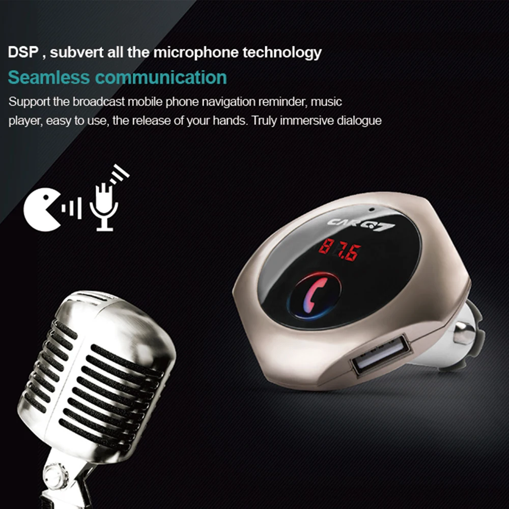 Q7 Bluetooth Автомобильный Зарядное устройство MP3 плеер телефонные звонки в режиме Hands