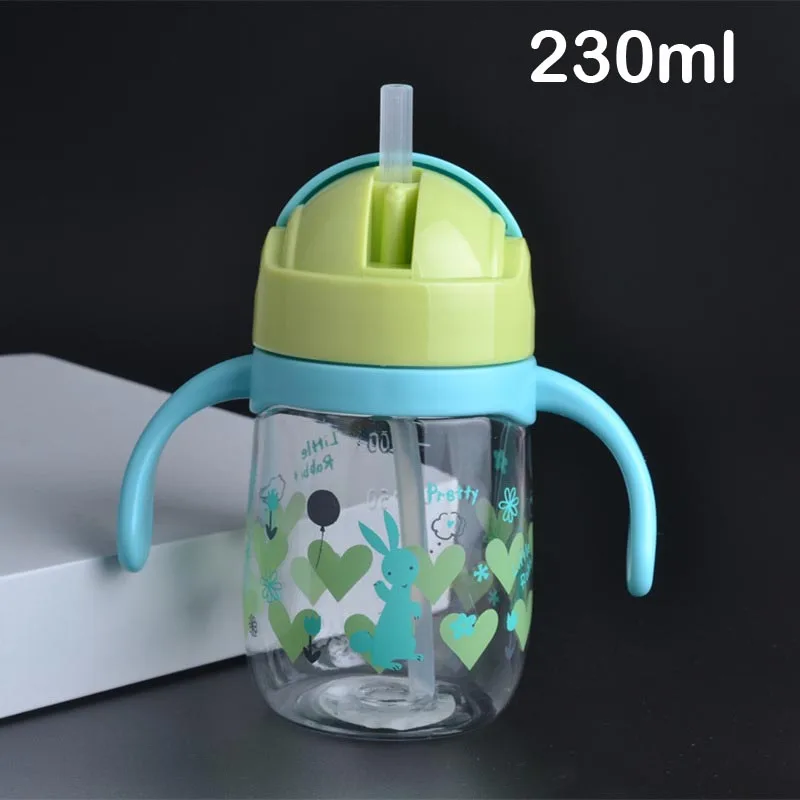 230ml Blue Handle 230/450 мл, чашка для кормления, Детская Бутылочка с соломинкой, портативная веревка, непроливающаяся детская чашка, пластиковая бутылка для детей, питьевая вода copo - Цвет: 230ml Blue Handle