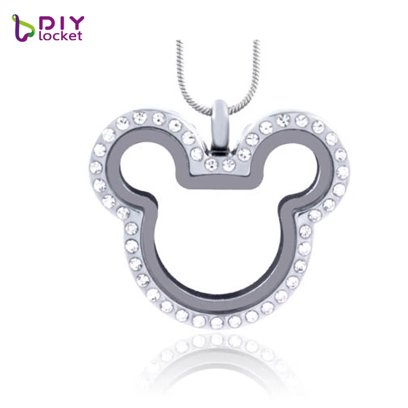 Silver Diylocket1PC золото/розовое золото Микки живой кулон горный хрусталь магнитное стеклянное с крылышками ожерелье с медальоном сплава с бесплатной цепочкой - Окраска металла: Silver