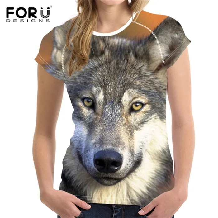 FORUDESIGNS/женская футболка с 3D принтом волка, кроп-топы, женские футболки с коротким рукавом, крутая футболка для девочек, Roupa Feminina, женские каваи - Цвет: XQ0089BV