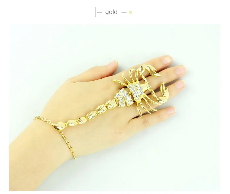 Goldtone Scorpion регулируемый палец и рука цепь Комбинированный браслет модные украшения с шармами B007