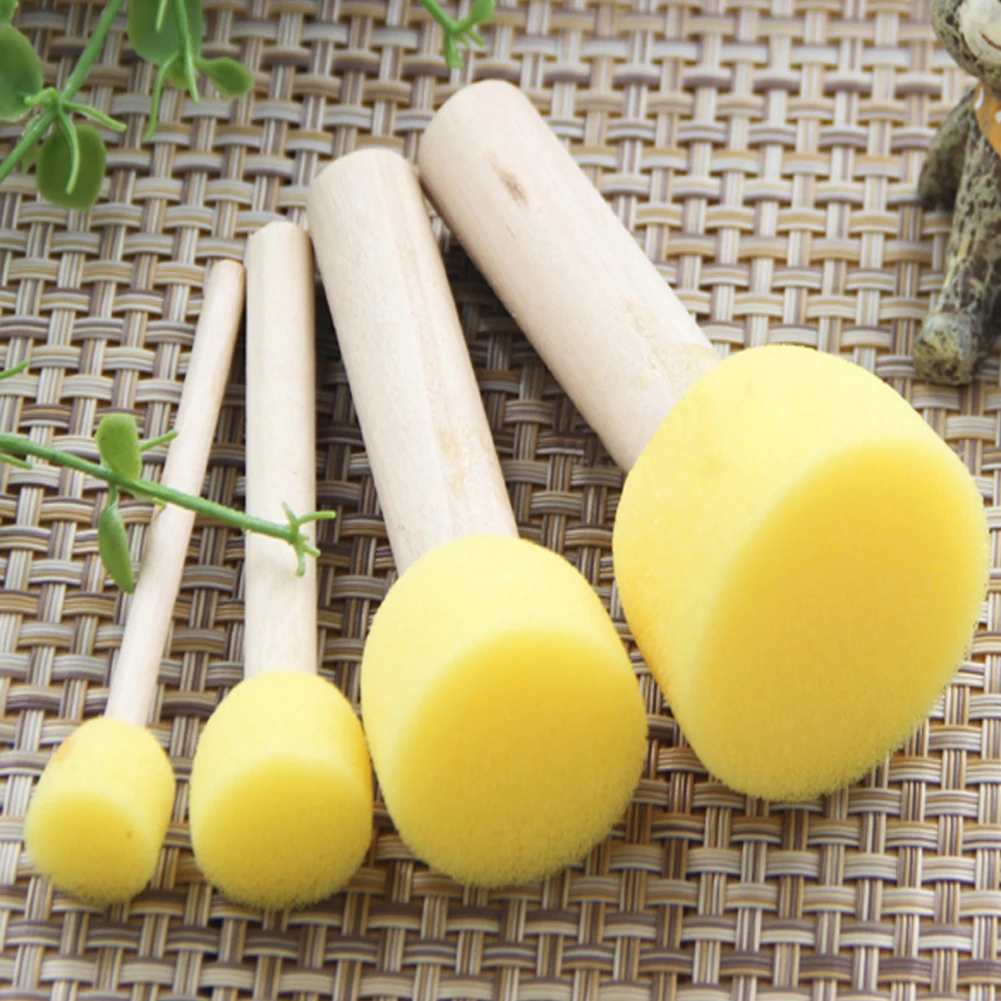 

4pcs/set 40/30/20/15mm Paint Brush Wooden Handle Seal Sponge Brush Children Painting Tool Graffiti Kids DIY Doodle Drawing Toys