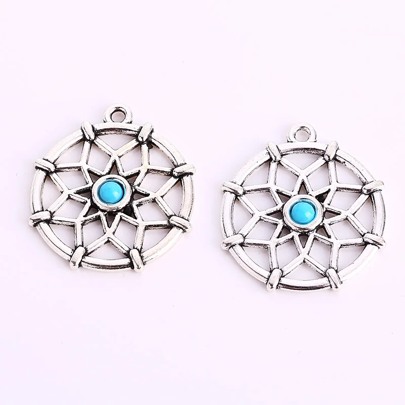 Старинное серебро металла Буле Dream Catcher Талисманы для изготовления ювелирных изделий DIY цинковый сплав Ловца Снов Кулон Талисманы 10 шт. c8975