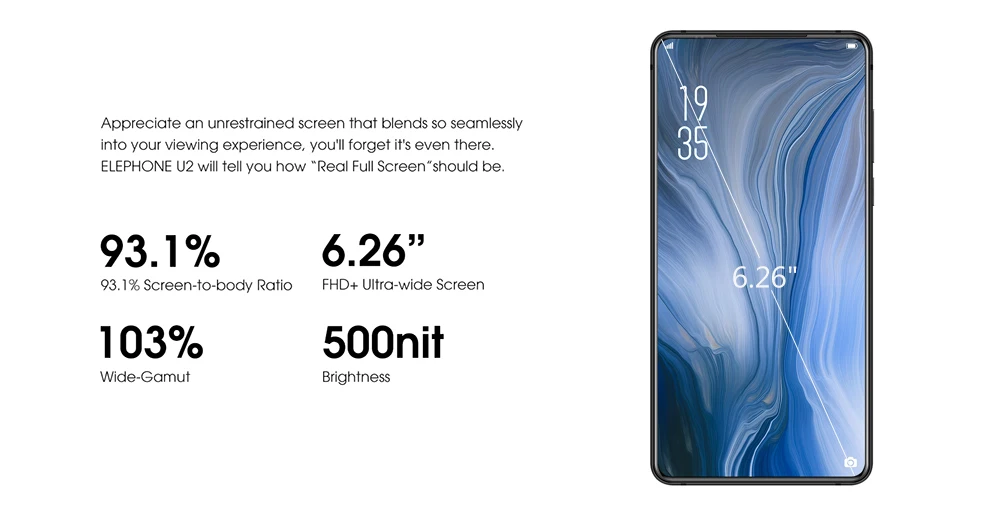 Смартфон ELEPHONE U2 4G, 6,26 дюймов, Android 9,0, 6 ГБ ОЗУ, 128 Гб ПЗУ, 16 МП, 5 Мп, 2 МП, всплывающие камеры, встроенные мобильные телефоны емкостью 3250 мАч