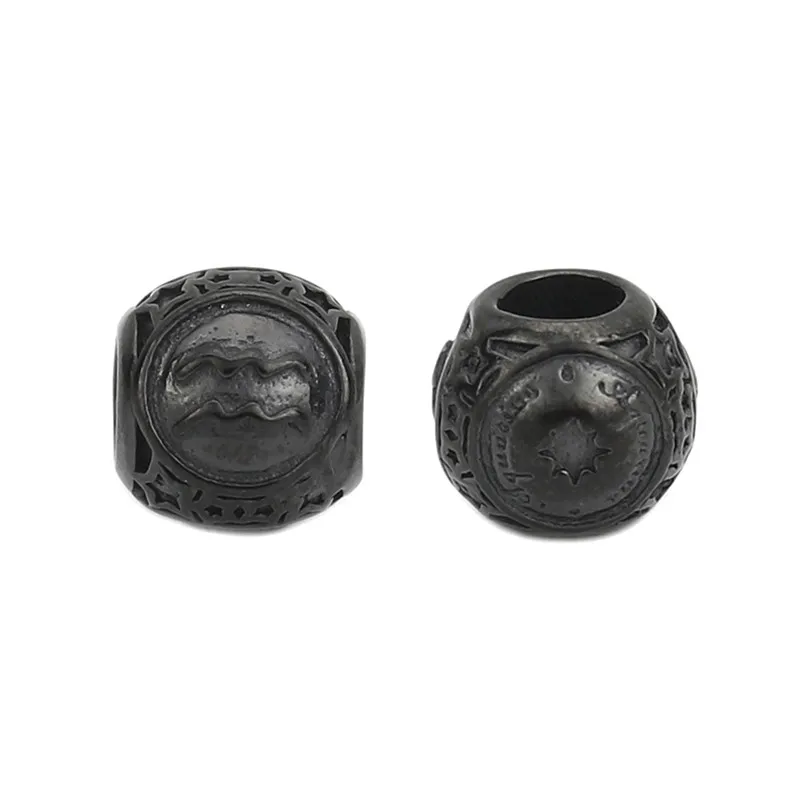 DoreenBeads 304 распорка из нержавеющей стали бусины Круглый черный знак созвездий 10 мм(3/") Диаметр., Отверстие: Приблизительно 4,3 мм, 1 шт - Цвет: Aquarius
