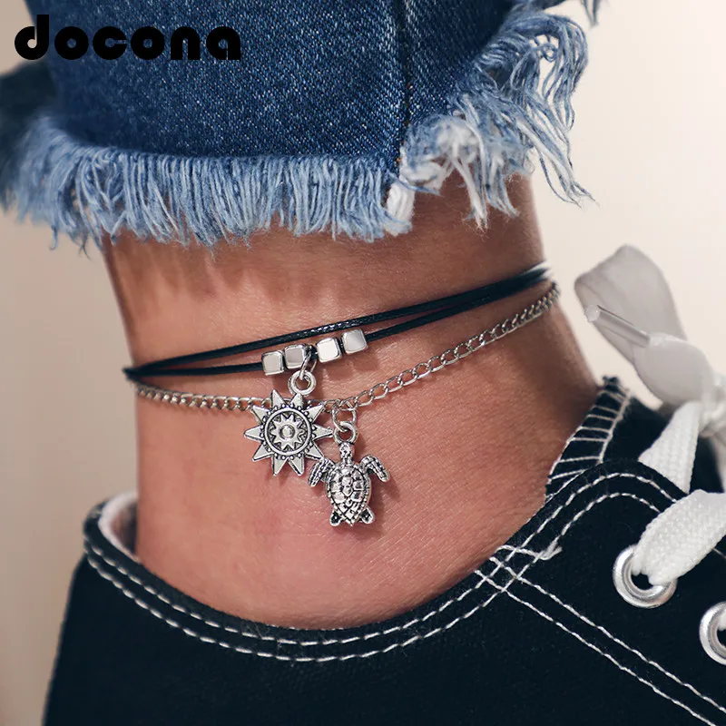 Docona марочные ножные браслеты серебряного цвета с черепаховым подсолнухом для