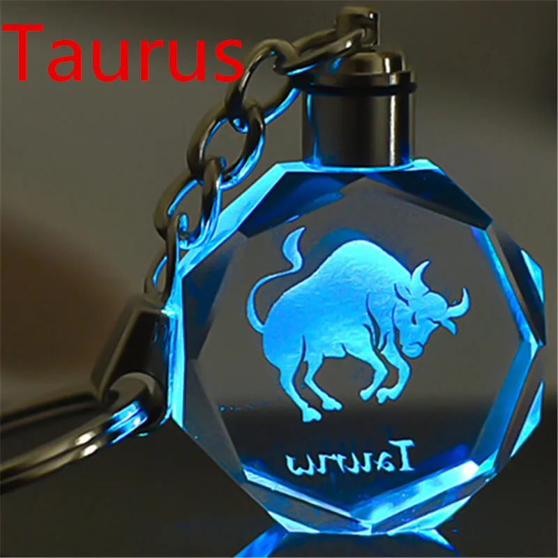 12 созвездий Новые DIY Кристалл GlassLogo ключ висячие украшения девушка личность кулон брелок талисман кольцо для ключей 8868 - Цвет: taurus