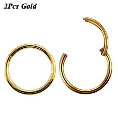 2PCS Gold 2 шт./лот G23 титановые шарнирные сегментные кольца для носа, губ, бровей, сосков, кликер, Ушная перегородка, спираль, Tragus, пленница, пирсинг, ювелирные изделия для тела - Окраска металла: 2PCS Gold