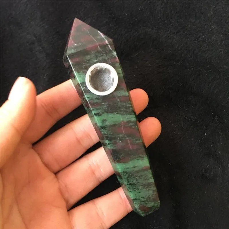 

Natural green ruby zoisite rock quartz crystal cigarette holder for healing