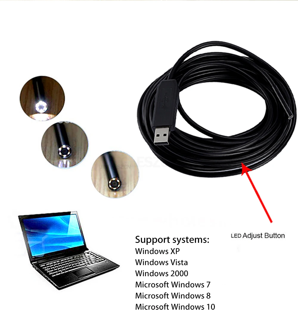 9 мм объектив USB эндоскоп мини камера инспекционный бороскоп эндоскоп IP67 водонепроницаемая Инспекционная камера для Windows PC(15 м