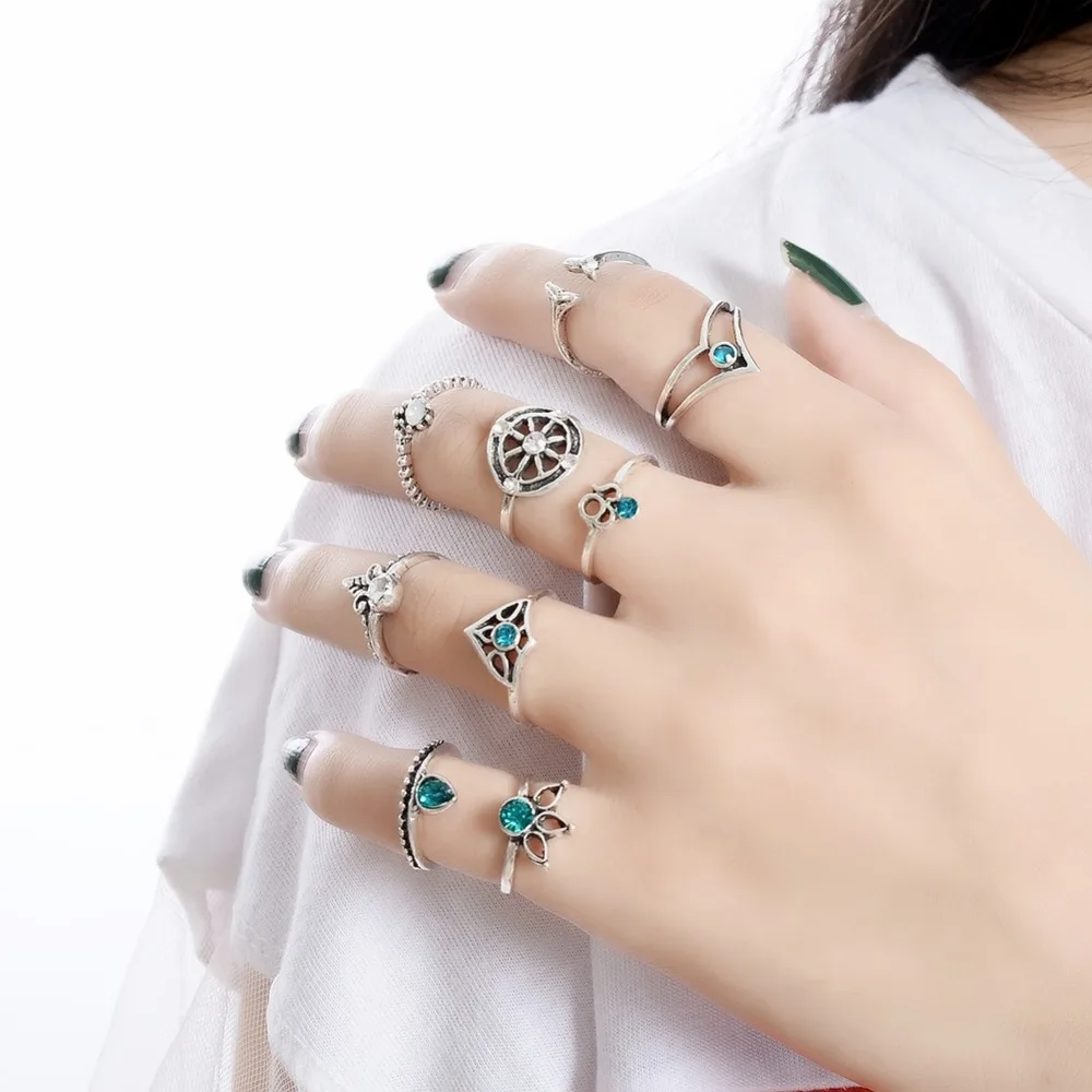 9 шт./компл. хит продаж Новые Модные Резные Стразы очаровательные кольца на палец