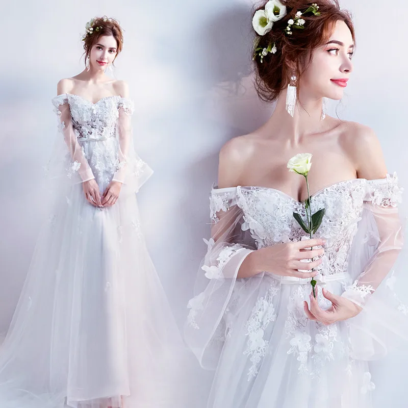 SSYFashion Новый банкет Грация белое вечернее платье невесты Женат сексуальный вырез