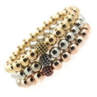 hot sale micro pave black cz zirconia gold color copper ball charm bracelet ccb bead elastic bracelet pulseras men women