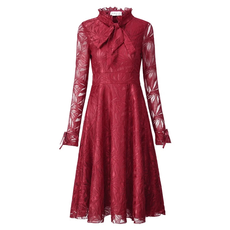 

Spring dresses female fashion with horn sleeve in red bud silk dress
