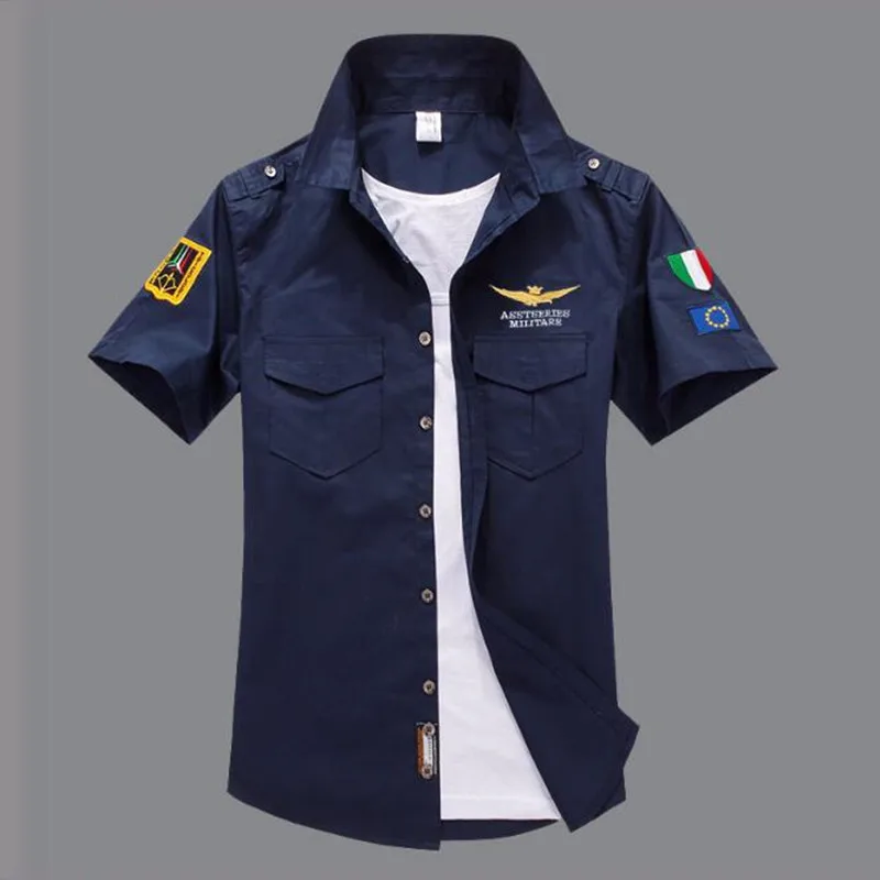 Deep blue Новинка, 6XL, мужские рубашки с коротким рукавом, летняя мода, высокое качество, хлопок, Повседневная рубашка - Цвет: Deep blue