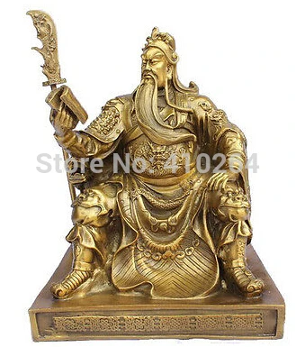 Chinese bronze brass Dragon Guan Gong/ Yu Reading book Statue Gold Color | Дом и сад