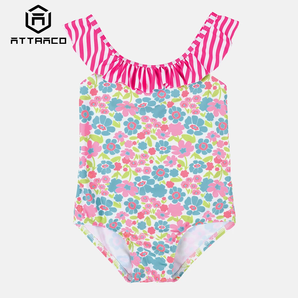 

Attraco Baby Girls' One Piece Swimsuits Flower Print Swimwear Kids Ruffle Cute Bikini Beach Wear
