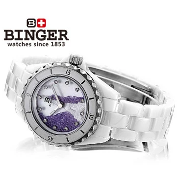 Япония Кварцевые Бингер керамики Часы элегантные женские фиолетовый шарик В