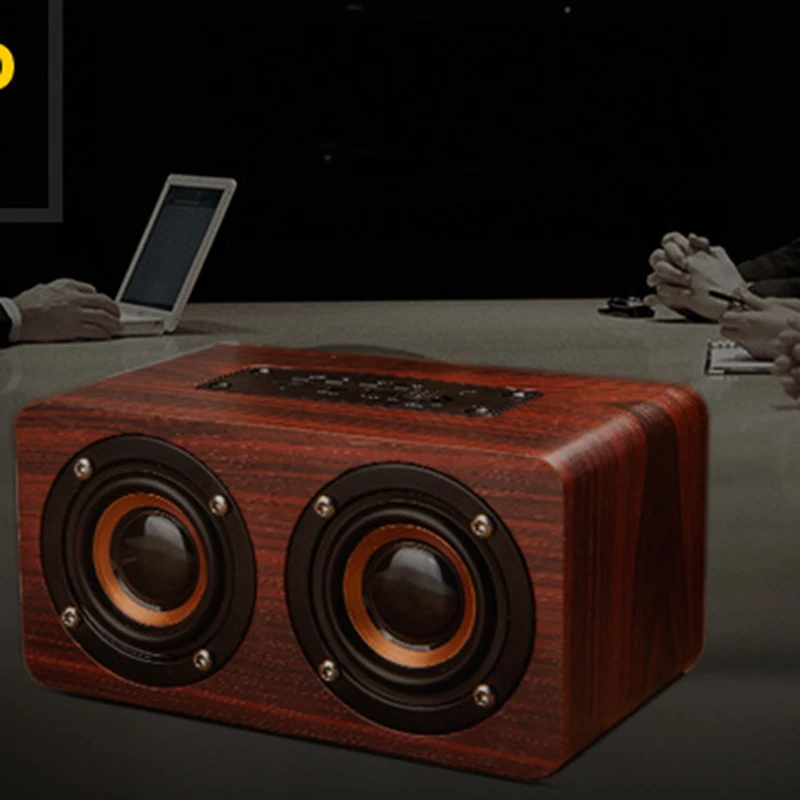 Деревянный беспроводной Bluetooth динамик Портативный HiFi двойной колонки шок бас Caixa