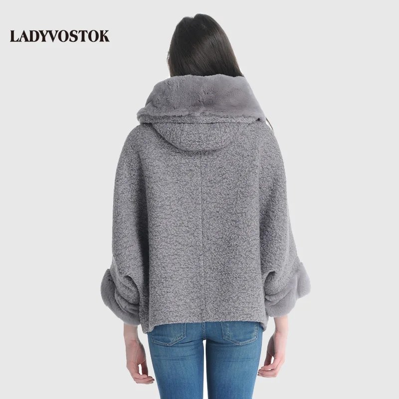 LADYVOSTOK с капюшоном меховой воротник молния Bat рукава короткие норки сращивания