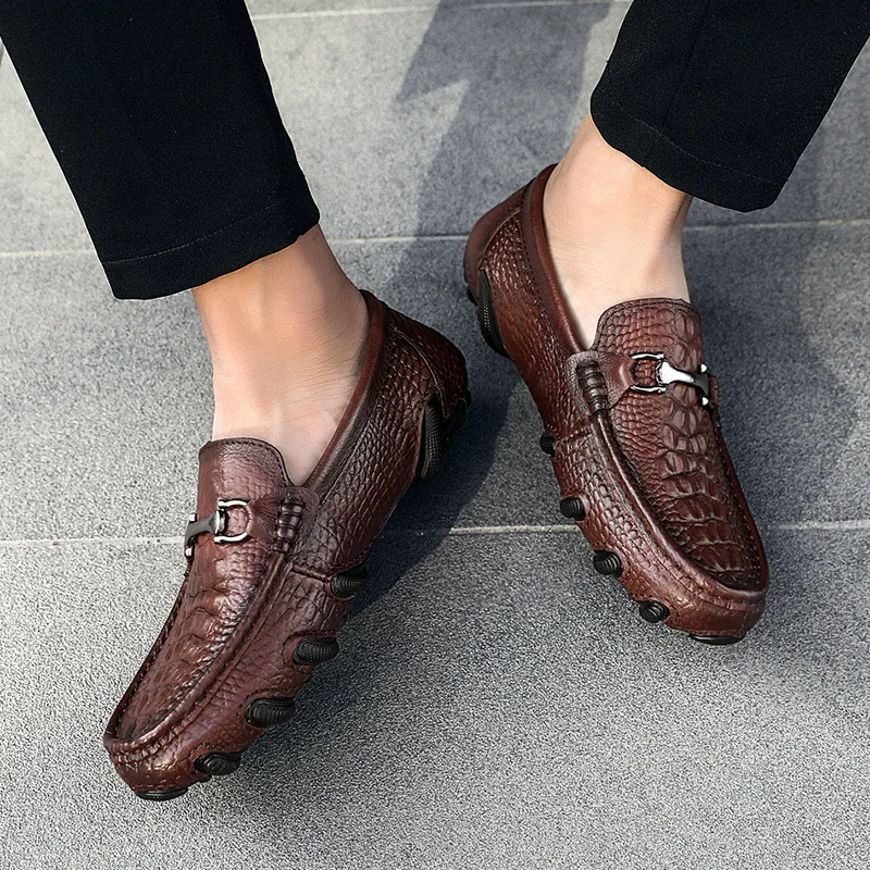 Zhengou/мужские мокасины из натуральной кожи с крокодиловым узором большие размеры