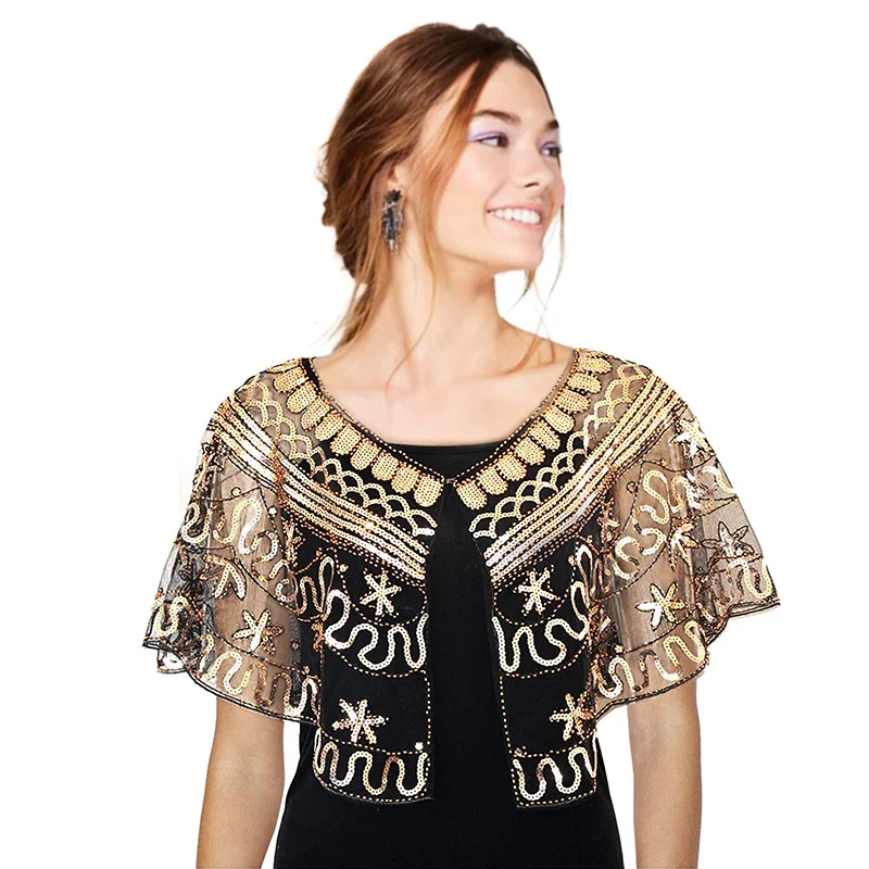 Женская шаль 1920s вечерняя накидка с пайетками и бисером для невесты болеро