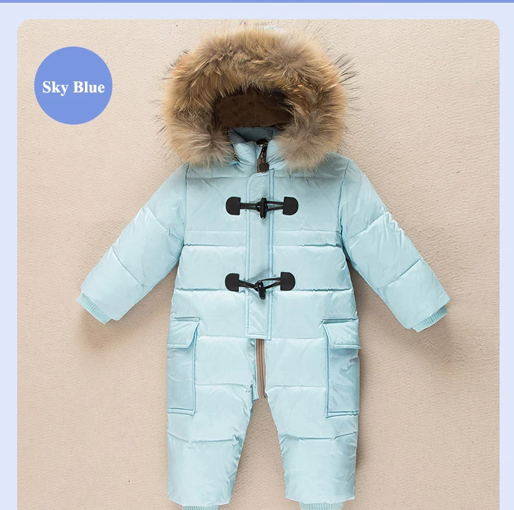 Dollplus/теплые детские зимние комбинезоны; Детский комбинезон; зимний комбинезон на утином пуху для мальчиков и девочек; Детский комбинезон; цельнокроеный комбинезон - Цвет: Небесно-голубой