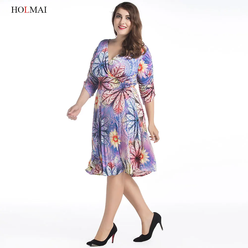 L-7xl элегантная женщина цветочный принт плюс размер богемный пляж dress летние дамы