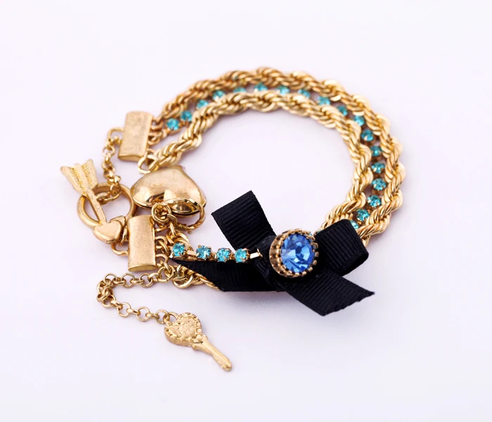 Лидер продаж золотой сплав подвеска браслет с цветами сердце бант синий оптовая