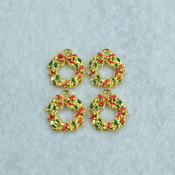 10 шт. Рождественские Подвески золотой эмалированный венок металлические