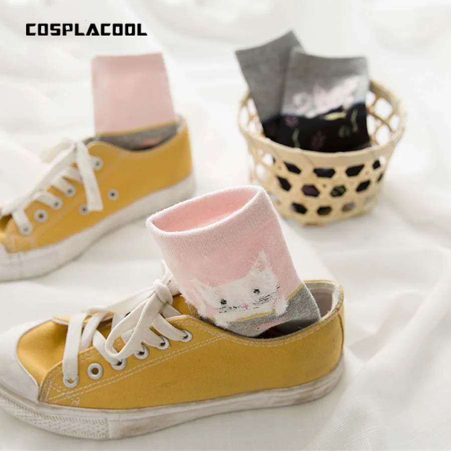 [COSPLACOOL] новые носки для женщин кошек и рыбок цвет черный теплый мультяшный