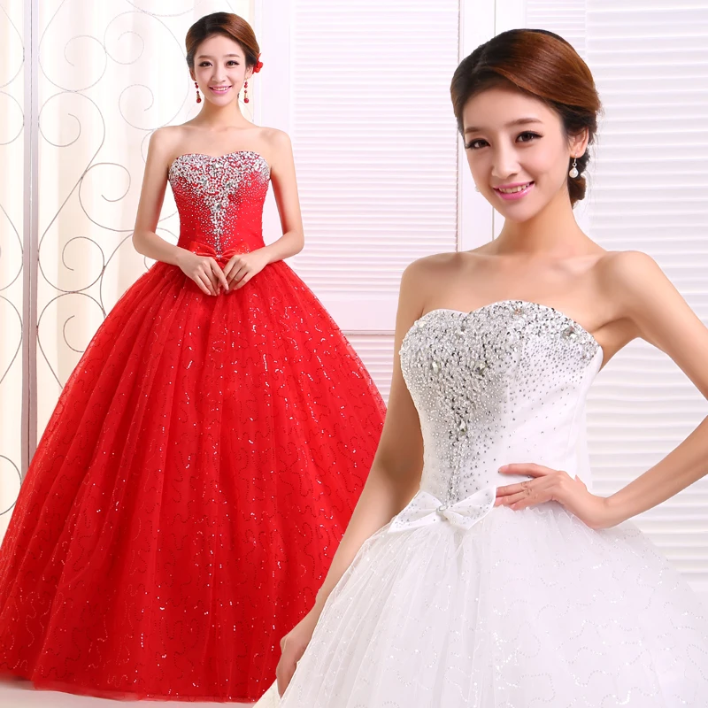 2017 new stock plus size women pregnant bridal gown wedding dress sweetheart ball gown red white bling diamond sexy backless 233