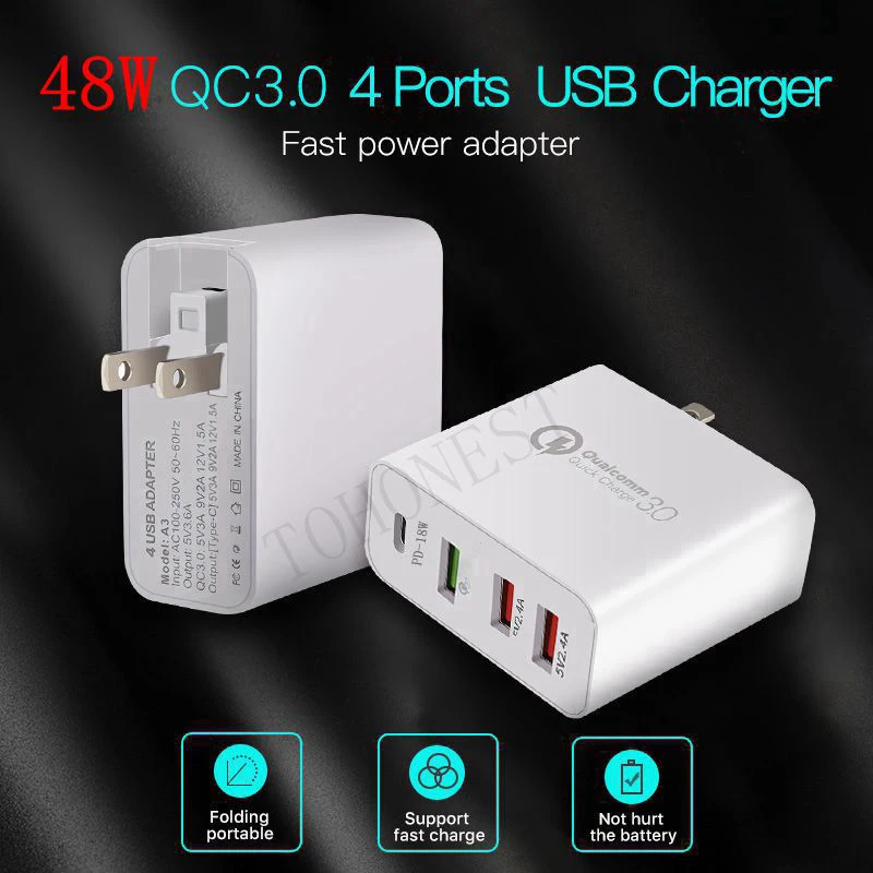 48 Вт мульти быстрое зарядное устройство PD type C USB для samsung iPhone huawei Tablet QC 3 0 настенное