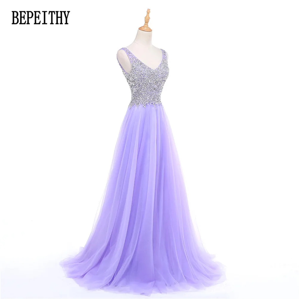 BEPEITHY Robe De Soiree Лавандовое сиреневое Бисероплетение сексуальное с открытой спиной свадебное банкетное элегантное в пол Тюлевое длинное вечернее платье