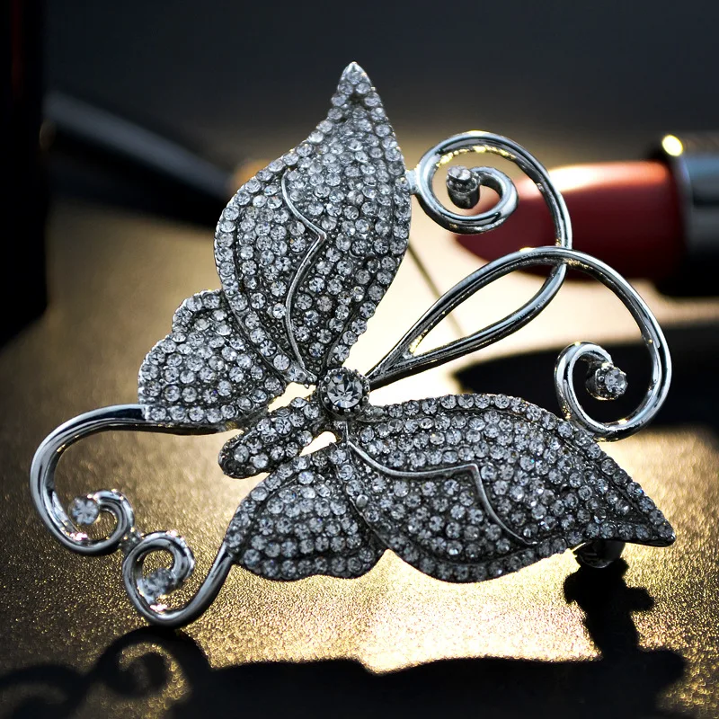2017 New Fashion Full Rhinestone Butterfly branch Brooches Corsage High Quality Pin Cape Buckle For Christmas Gift Silver Gold | Украшения