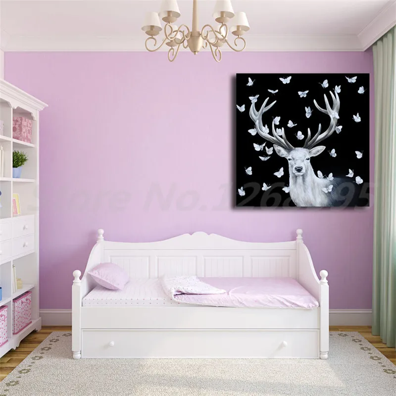 Олень животное черный и белый HD стены искусства холст плакаты печать картины